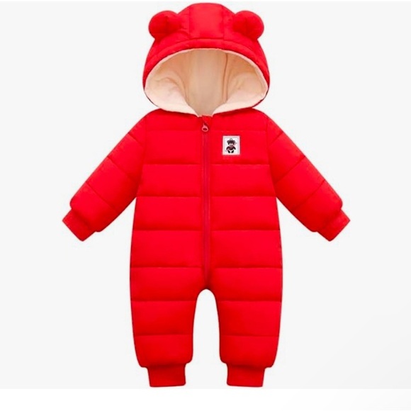 18 - 24 Month Snowsuit Red Toddler Full Suit Teddy Ears Soft Interior Zip Front - Picture 1 of 7